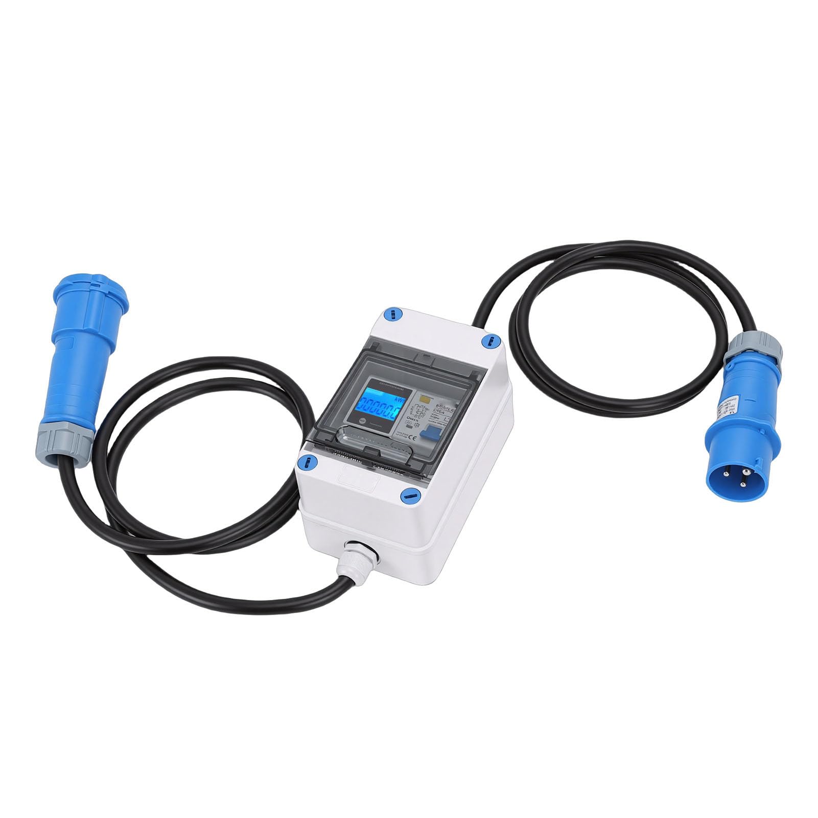 Contatore Elettrico Digitale Mobile 16A con Spina CEE e Protezione Dalle Perdite 1P+N, Misuratore KWH Intermedio Impermeabile IP67, Display LCD Retroilluminato, per, Campeggio,