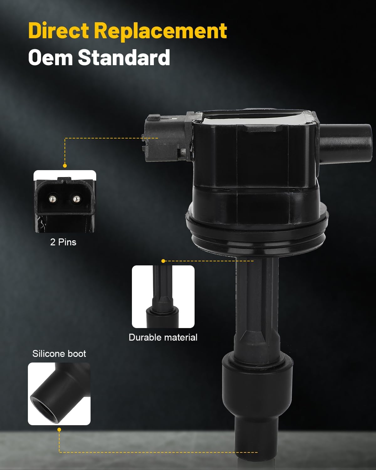 OCPTY Suitable 2000-2004 for Volvo S40 1.9L/L4,2000-2004 for Volvo V40 1.9L/L4 Automotive Replacement Ignition Coils 2-Pins #UF365 (Set of 4 Ignition Coils with 4 Iridium Spark Plugs)
