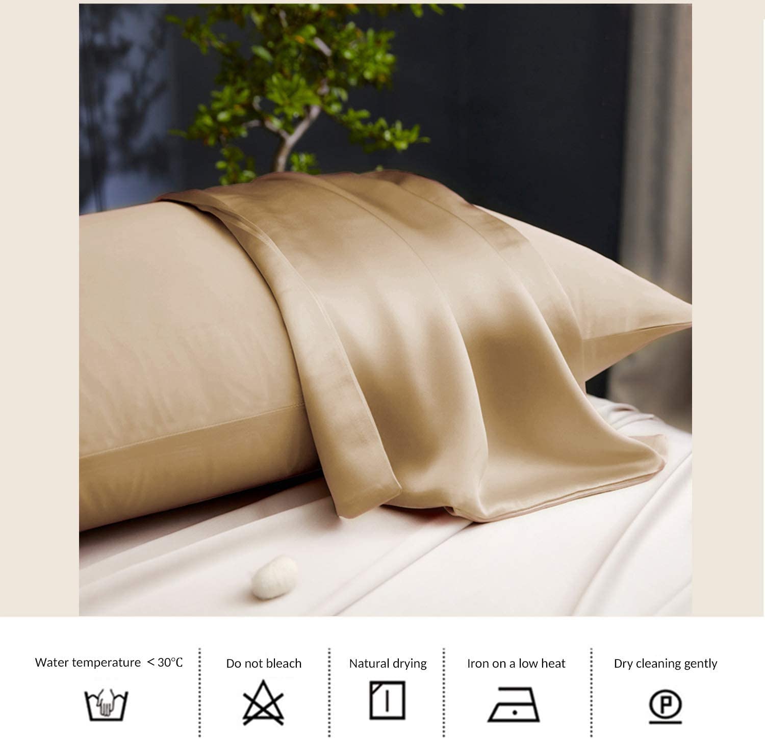 Coppia di fodere per cuscino in raso di seta di gelso per capelli e pelle, morbide e lisce, misura standard 50 x 75 cm, confezione da 2 (Oro Champagne)