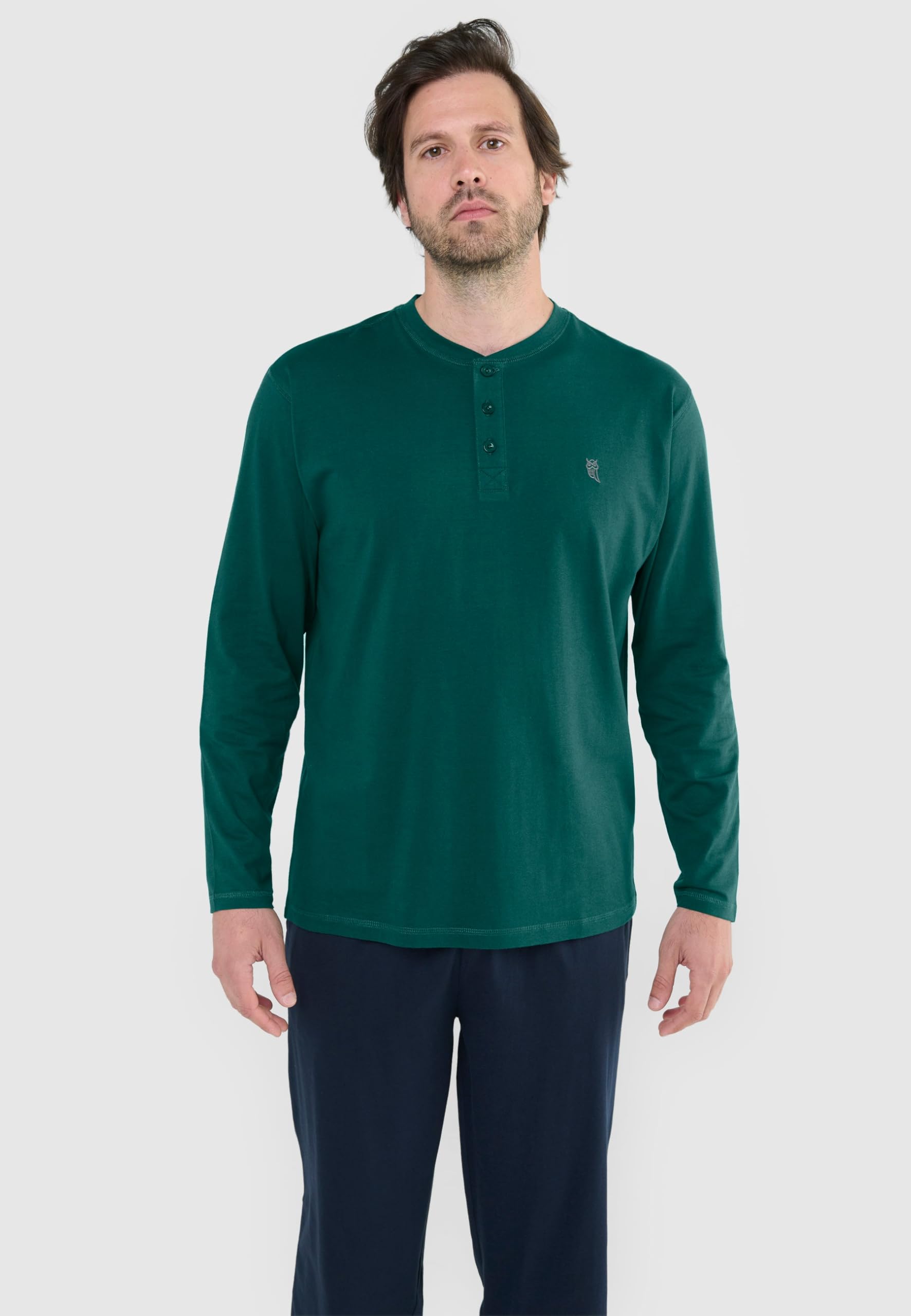 El Búho Nocturno Haut Pyjama Homme Manches Longues Uni T-Shirt Homme, 100% Coton, Vert 7529, XL