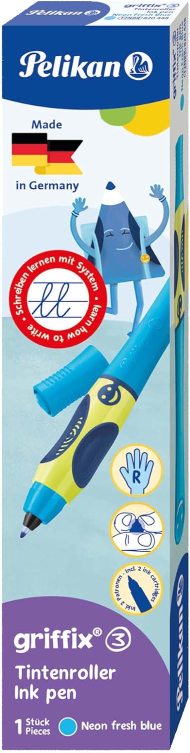 Pelikan, Griffix Penna Sferografica, Impugnatura Ergonomica per Destrimani, Neon Fresh Blue, Inchiostro Blu Cancellabile, Made in Germany Pelikan, Griffix Penna Sferografica, Impugnatura Ergonomica per Destrimani, Neon Fresh Blue, Inchiostro Blu Cancellabile, Made in Germany