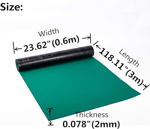 Miniatura 2 de tonchean Rollo de tapete de soldadura ESD de goma de 23.7 x 118 pulgadas, tapete antiestático ESD resistente a altas temperaturas, tapete de