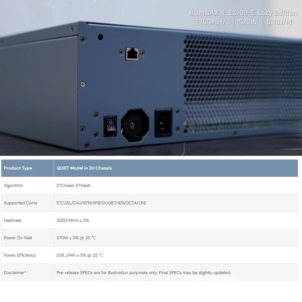 Amazon.com: New Bombax Miner EZ100-C 3200M 570W Ethereum Classic ETC, ZIL,  Octa Quiet Miner Crypto Mining ASIC Miner Home Mining Dual Mode (3200M) :  Electronics