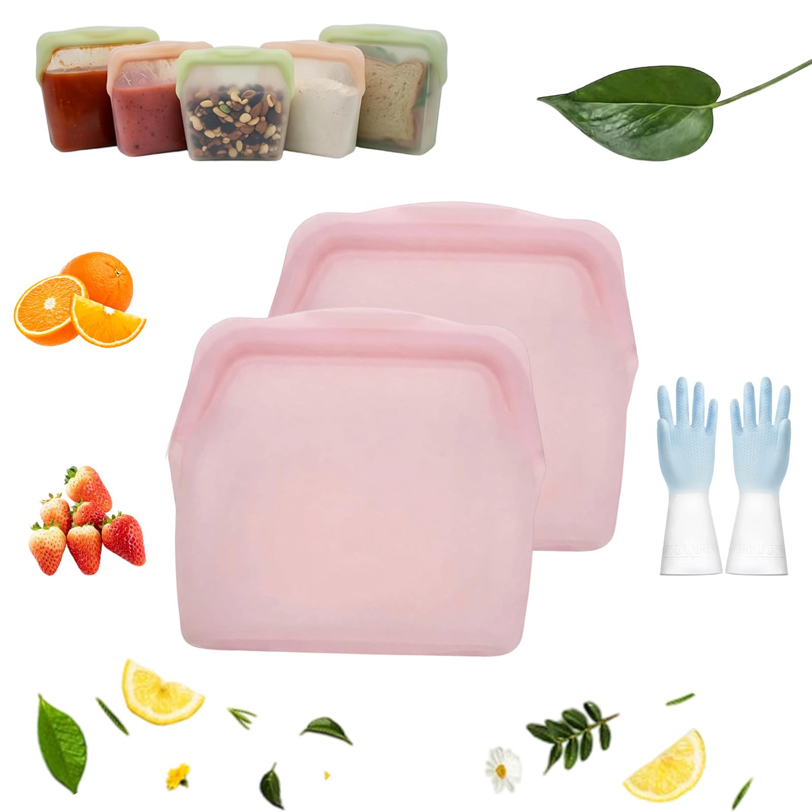Original Premium Silicone Storage, Reusable Silicone Food Storage Bags, Leak-Proof Upright Freezer Bags, Odor-Proof, High-Temperature Resistant, Microwave and Dishwasher Safe (2C)
