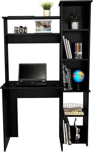 Miniatura 24 de Tuhome Versailles - Escritorio con estantería integrada, 2 estantes superiores de exhibición y almacenamiento lateral de 5 niveles, mesa de Roble