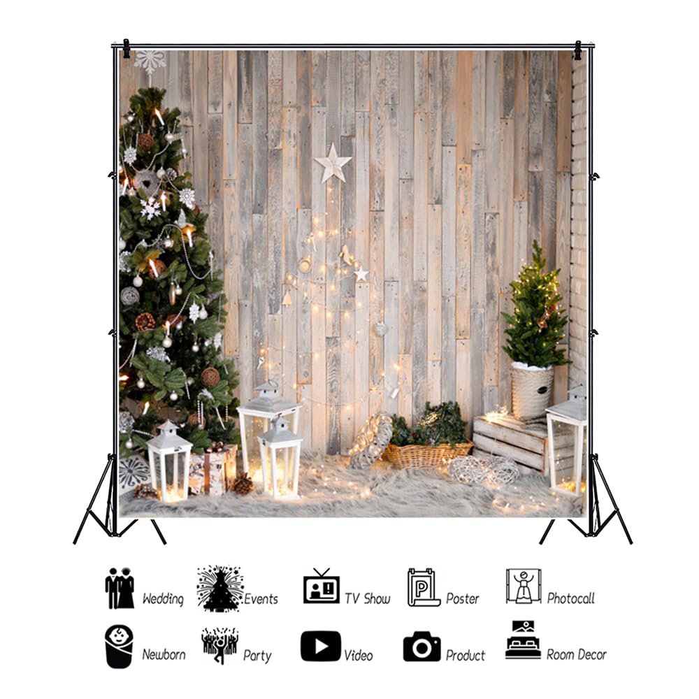 YongFoto 3x3m Vinile Sfondo Fotografico Natale Albero Shining Lights Lantern Carpet Ric Wood Plank Interior Fondale Foto Festa Bambini Boby Nozze Adulto Partito Studio Fotografico Puntelli