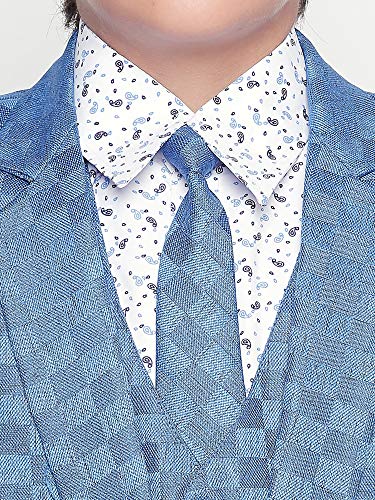 Image of Boys Blue Checked Coat Suit Set with Waistcoat Shirt and Trousers (9017ANJ)