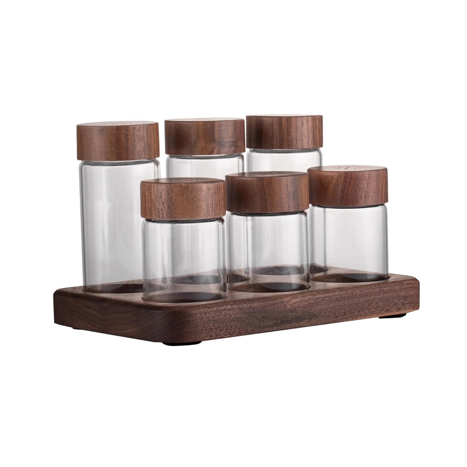 TWISAXC Glass Coffee Bean Storage Jar With Exhaust Lid Wooden Holder Home Cafe And Bakery Single Dose With Wooden Holder Storage Container Fresh Keeping Glass Jar With Dosing