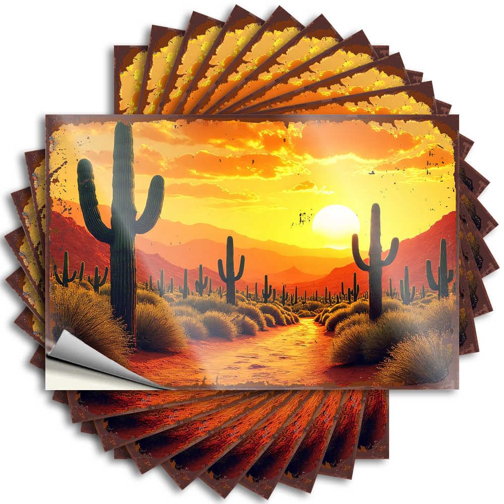 Dorm Door Decorations Bumper Tattoos | Saguaro Cacti Silhouettes Against A Fiery Desert Sunset Autumn Durable Vinyl Sticker Easy Apply for Math(12X18CM)