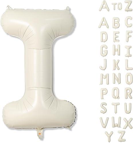 Miniatura 109 de Globos beige de 40 pulgadas con números grandes 3, globos de helio de dígito 3 de color blanco marfil autoinflables para terceras niñas, globos