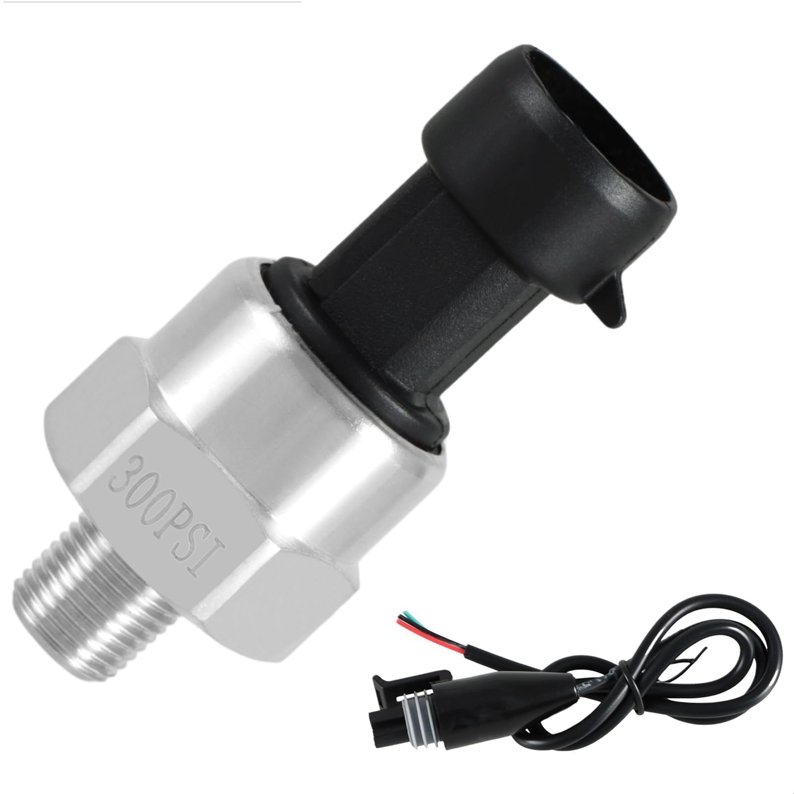 FUSCH 300 PSI Pressure Transducer Sensor with Connector Harness, 1/8"NPT Thread Stainless Steel Pressure Transmitter for Oil Fuel Water Air