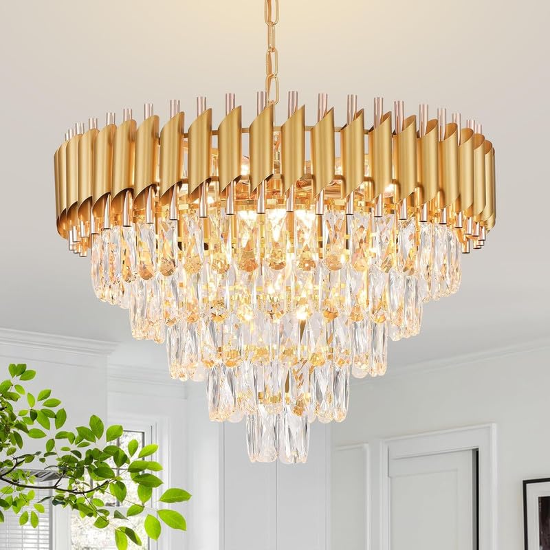 Zingy Modern Ceiling Lamp 5-Tier Round Crystal Chandelier for Living Room | Modern Ceiling Light Jhumar for Hall for Home Decoration + 3 Color LED Light (Full Gold, 600MM)