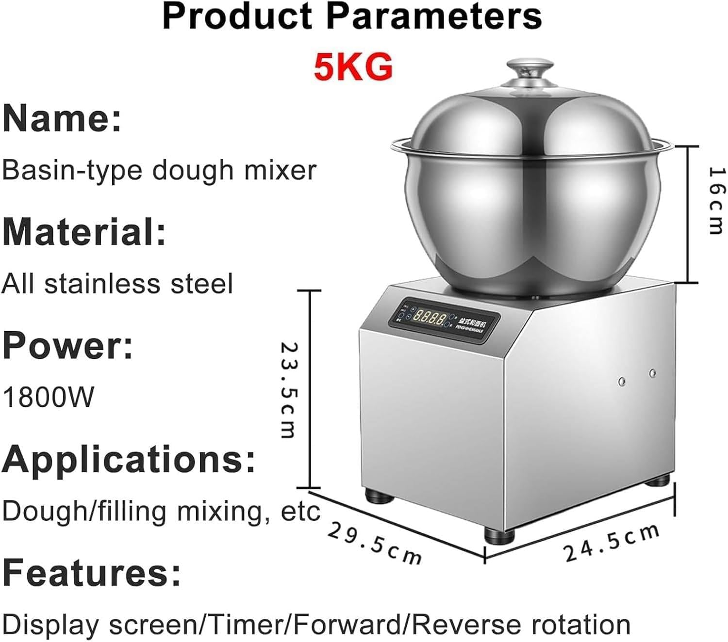 Mezclador de masa comercial con calefacción y fermentación, acero inoxidable, pantalla LCD, temporizador, amasadora para panadería