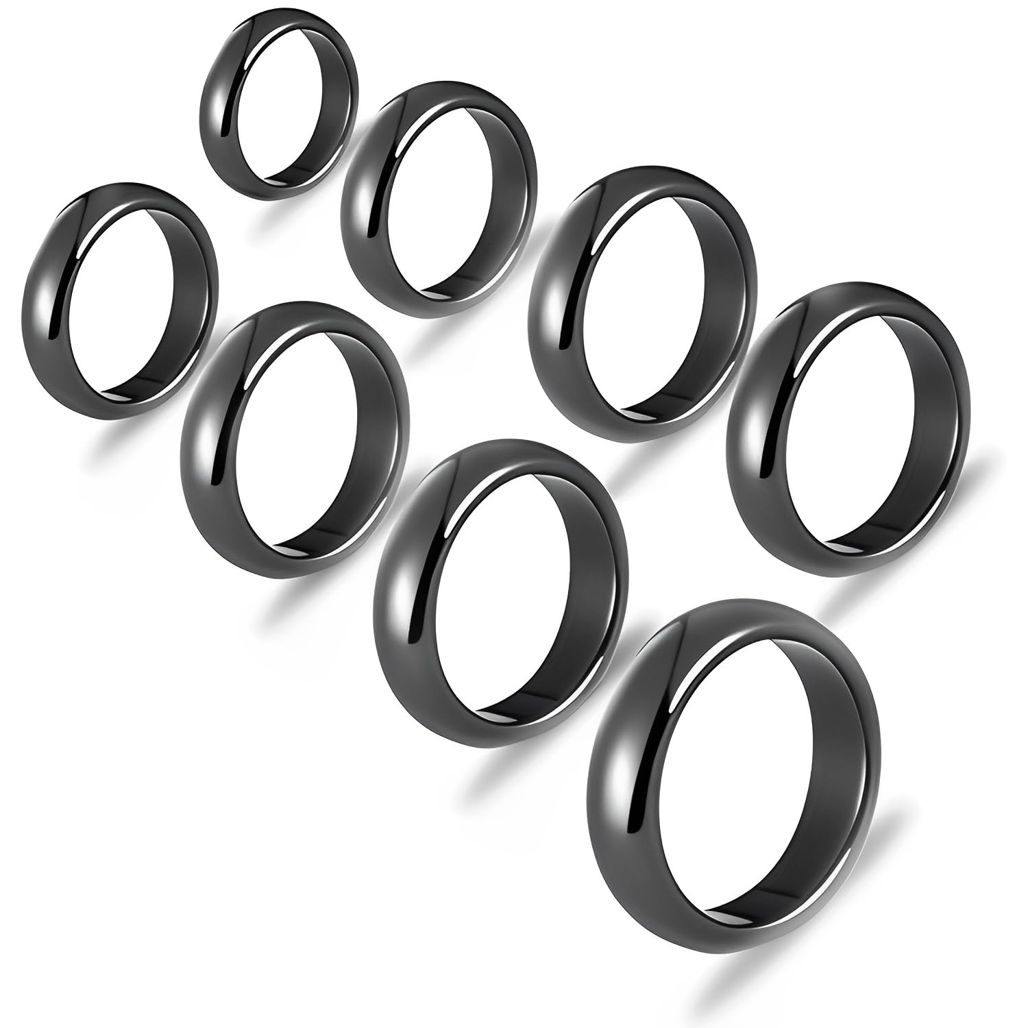 8 Pcs Hematite Rings, for Women Mens Couples, Friendship Engagement Wedding Stress Relieving Rings, 8 Mixed Size