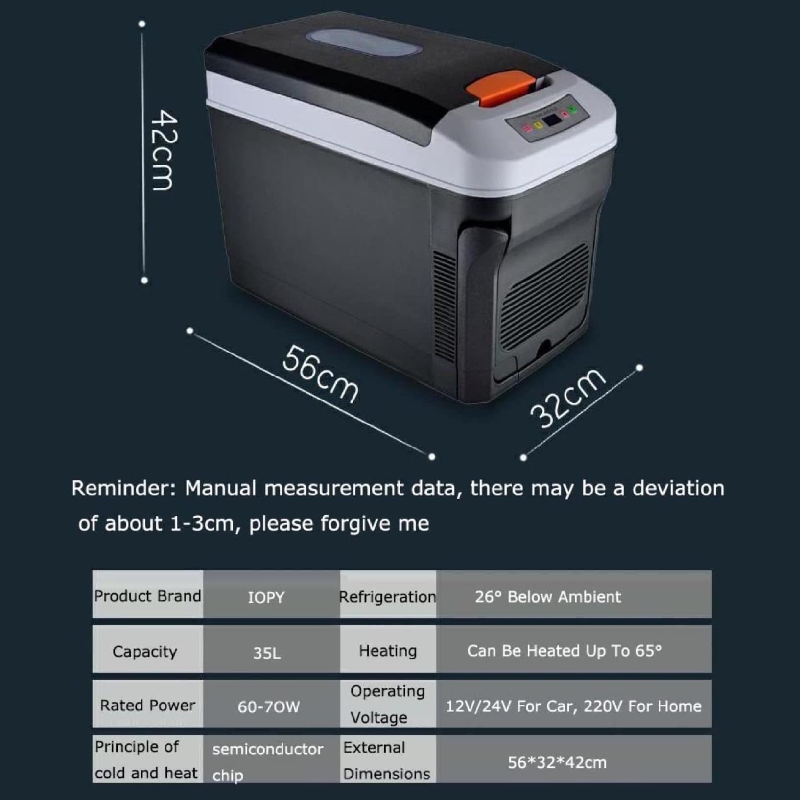 Mini refrigerador portátil para coche, 35 l, 12/24 V, con tirantes y ruedas, ideal para camping, interior, exterior, caravana, barco.