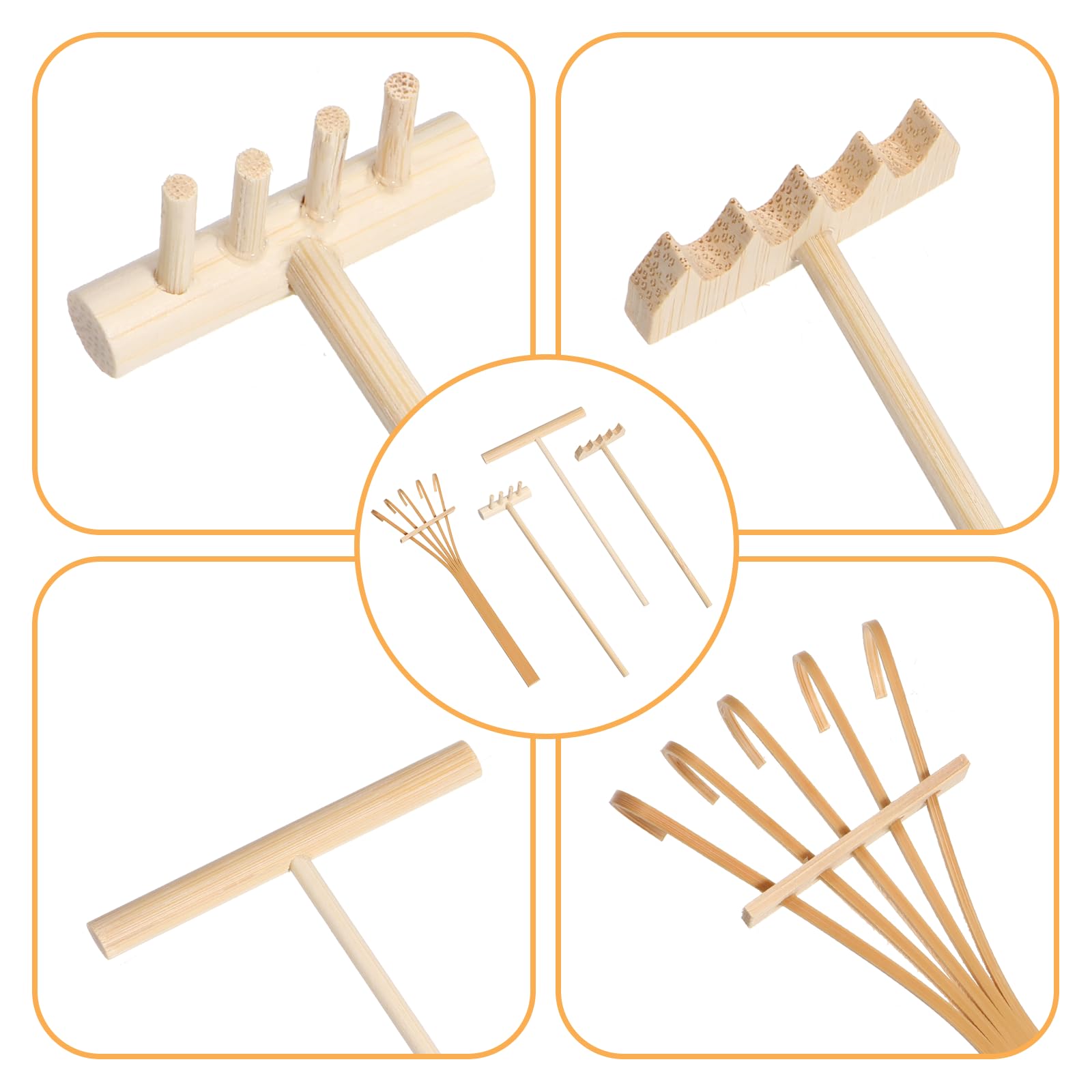 cobee Set di 4 attrezzi da giardino Mini Zen, mini rastrello, rastrello zen, per casa, ufficio, tavolo, casa delle bambole