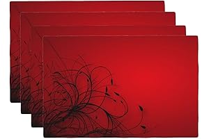 Floral Placemats Set of 4 - Red Black Abstract Flower Pattern