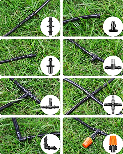 Drip Irrigation Fittings Kit For 1/4" Tubing, 260 Pcs Drip Line Connectors For Drip Systems - 10 Nozzles,10 Nozzle Tees,25 Single Barbs,25 4-Way Connectors,25 End Plugs,25 Elbows,55 Tees,85 Couplings #TOP2
