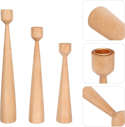 Miniatura 6 de Wooden Candle Holder Set of 3 Rustic Wedding Candlesticks Beech Wood Household Decorative Candle Stands for Living Room Dining Table Romantic Home