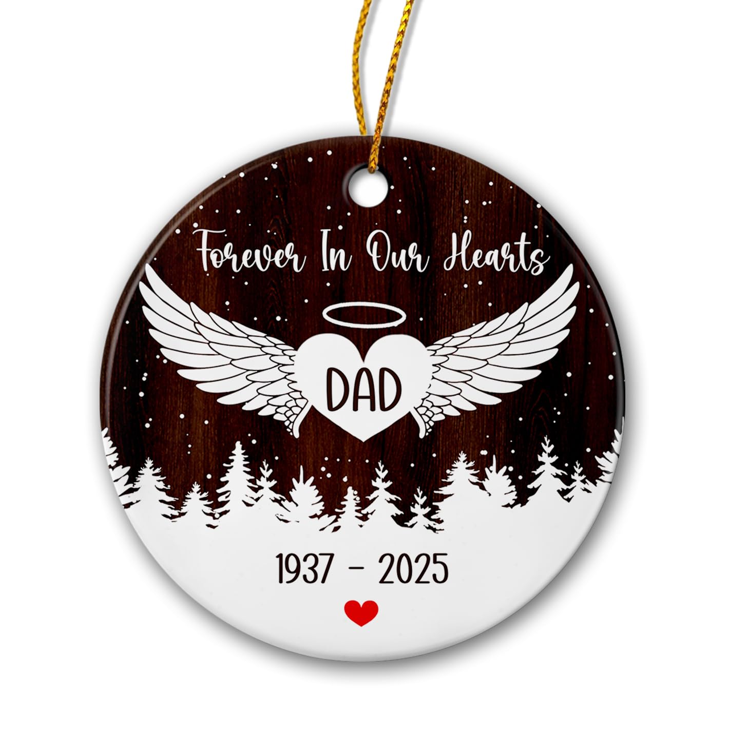 Forever in Our Hearts Ceramic Christmas Ornament - Personalized Memorial Keepsake Gift - Custom In Memory Xmas Remembrance for Loss of Dad Mom Family