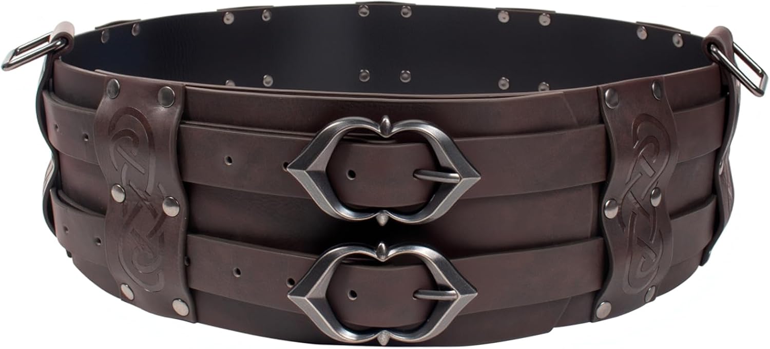 SUMGOGO Retro Waist Belt Medieval Viking Leather Waist Armor Knight Wide Corset Belt Renaissance Halloween Cosplay Costume (Brown B)