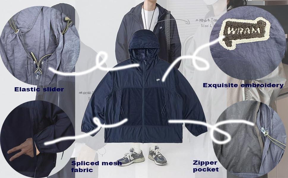 Image of UNISEX Lightweight Windbreaker Jackets Outdoor Hooded Pocket Raincoat Jacket (US, Alpha, X-Large, Regular, Regular, BLUE)