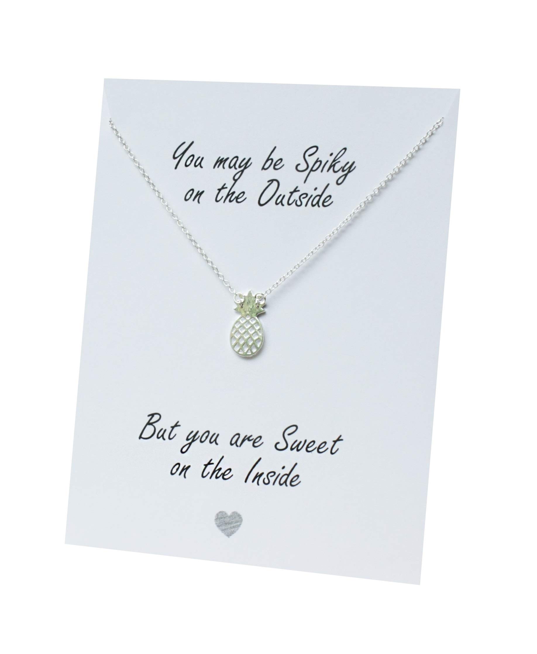 Pineapple Pendant Necklace You are Sweet on The Inside Summer Gift for Woman Silver Toned Friends and Family Present 18 inch Chain