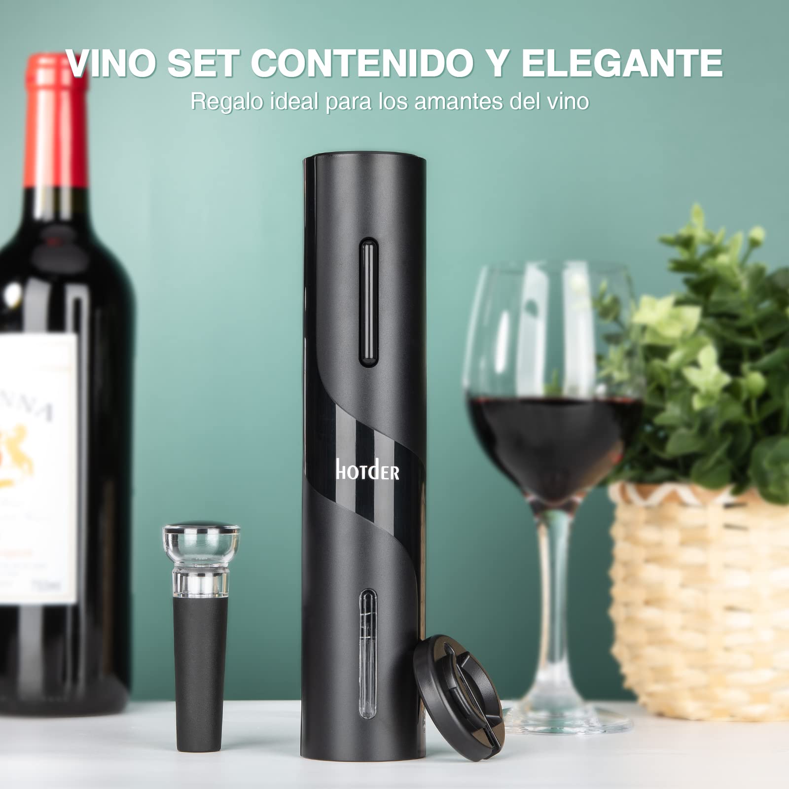 Cavatappi Elettrico per Vino Rosso - Apribottiglie con Taglierino, Tappo Sottovuoto e Accessori - 2 Set