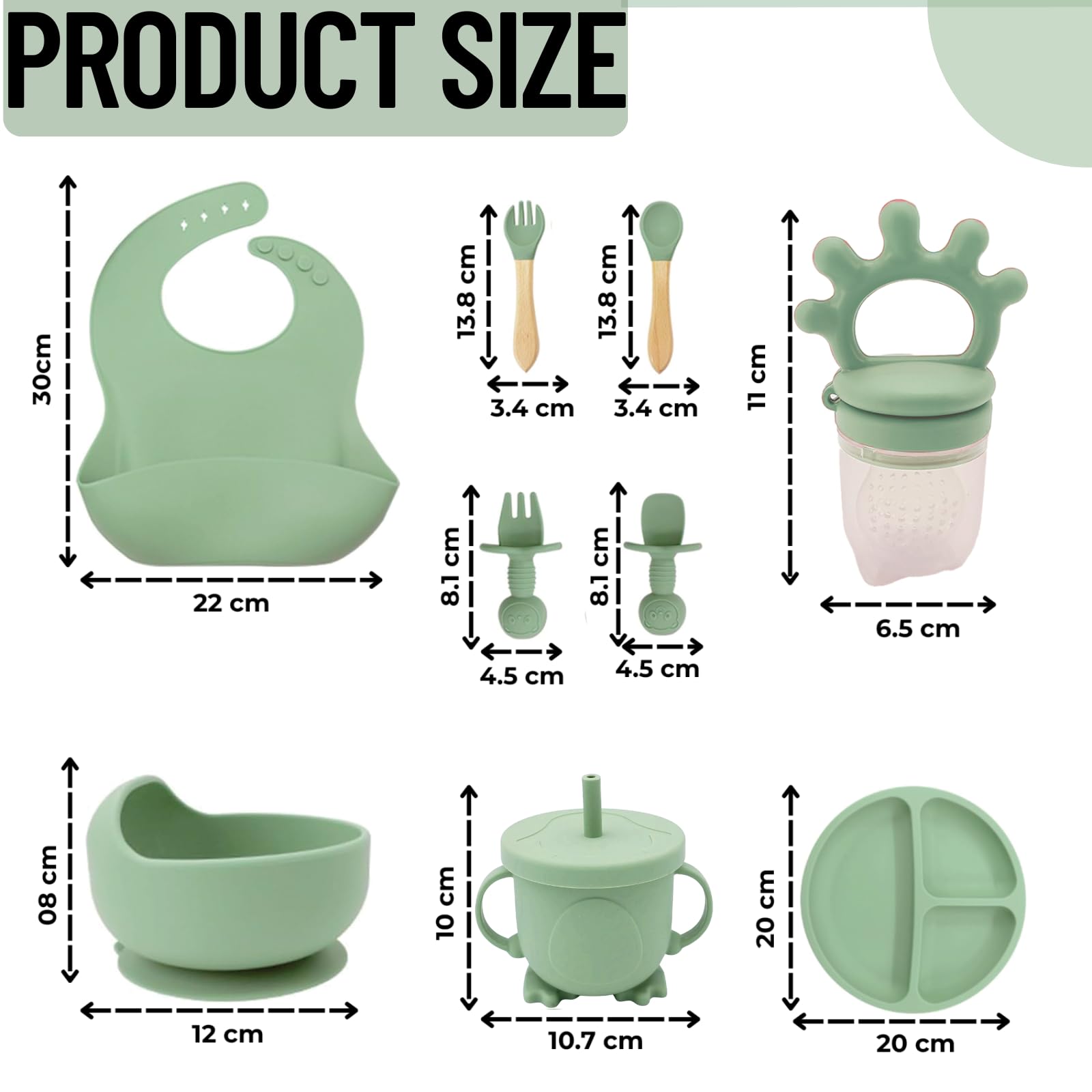 NTL Global Baby Weaning Set (10 Pcs), Silicone Baby Feeding Set including Adjustable Bib & Divided Fruit Plate, Fruit Feeder - Image 2