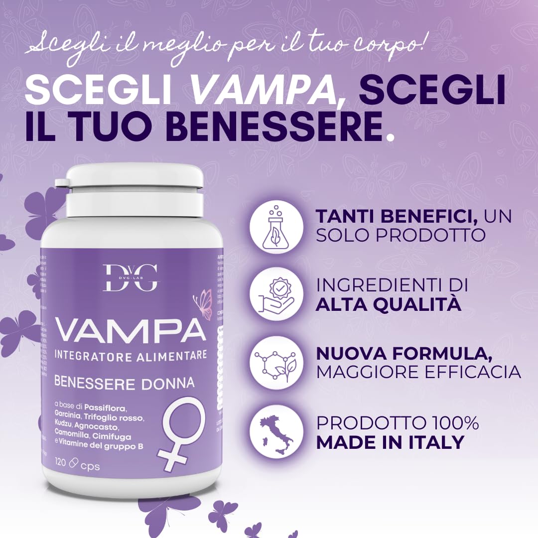 Agnocasto Integratore Menopausa con Trifoglio Rosso Garcinia Cambogia Kudzu Cimicifuga per Controllo Vampate di Calore Peso e Umore con 3 Vitamine 100% Naturale Made in Italy 120 CPS