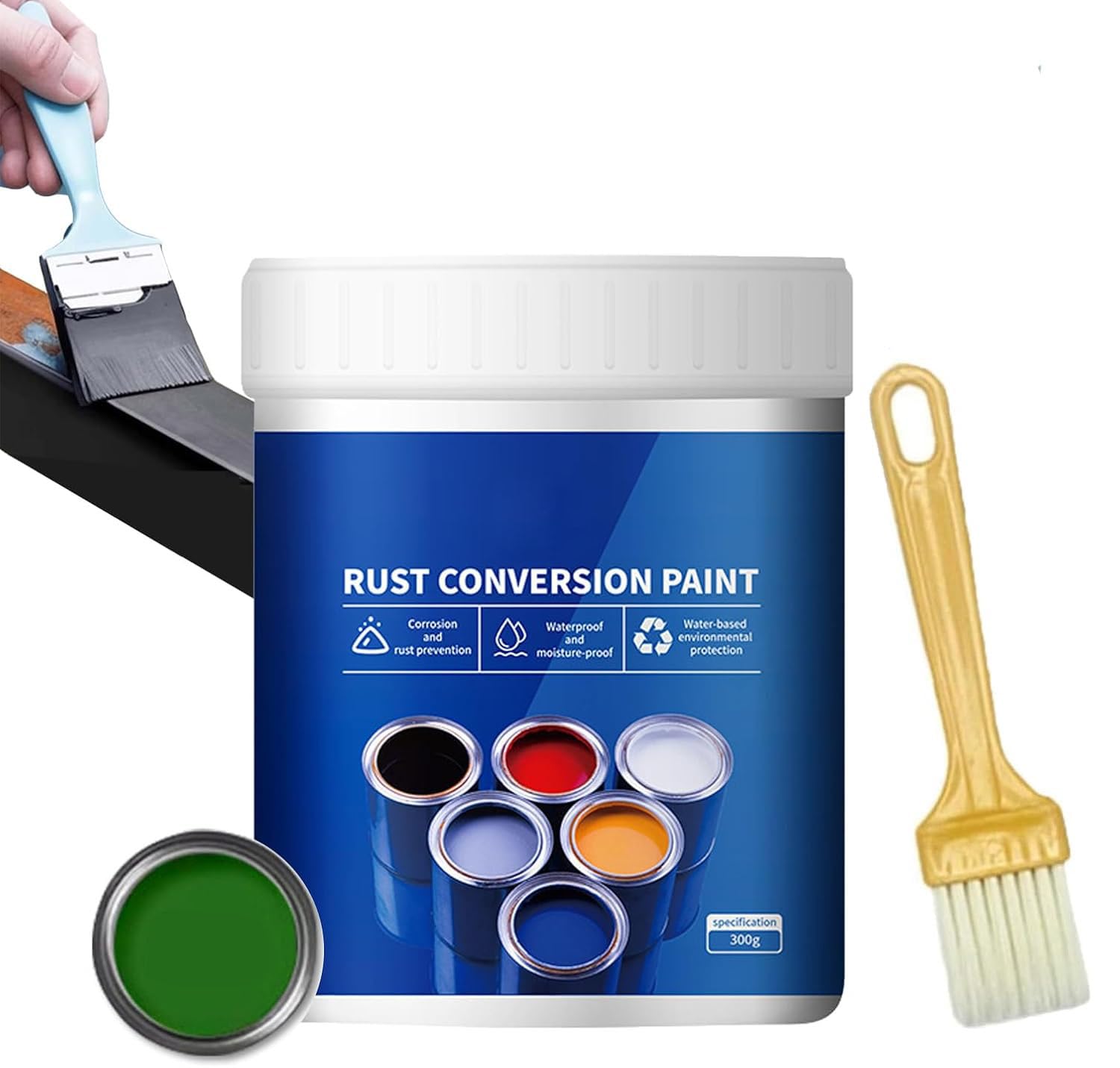 Endyniner Rust Conversion Paint 300g, Weatherproof Rust Converter Paint for Metal, Rusts Removal Converter Metallic Paints with Brush, Rusts Conversion Paints, Water Based Metallic Pain (green)