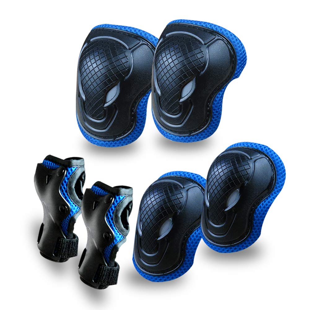 GEQID Kids Knee Pads and Elbow Pads Wrist Pad for Roller Skating Skate Protec Gear Rollerblade Bicycle Boys Youth 5-12 Years Old (Blue)
