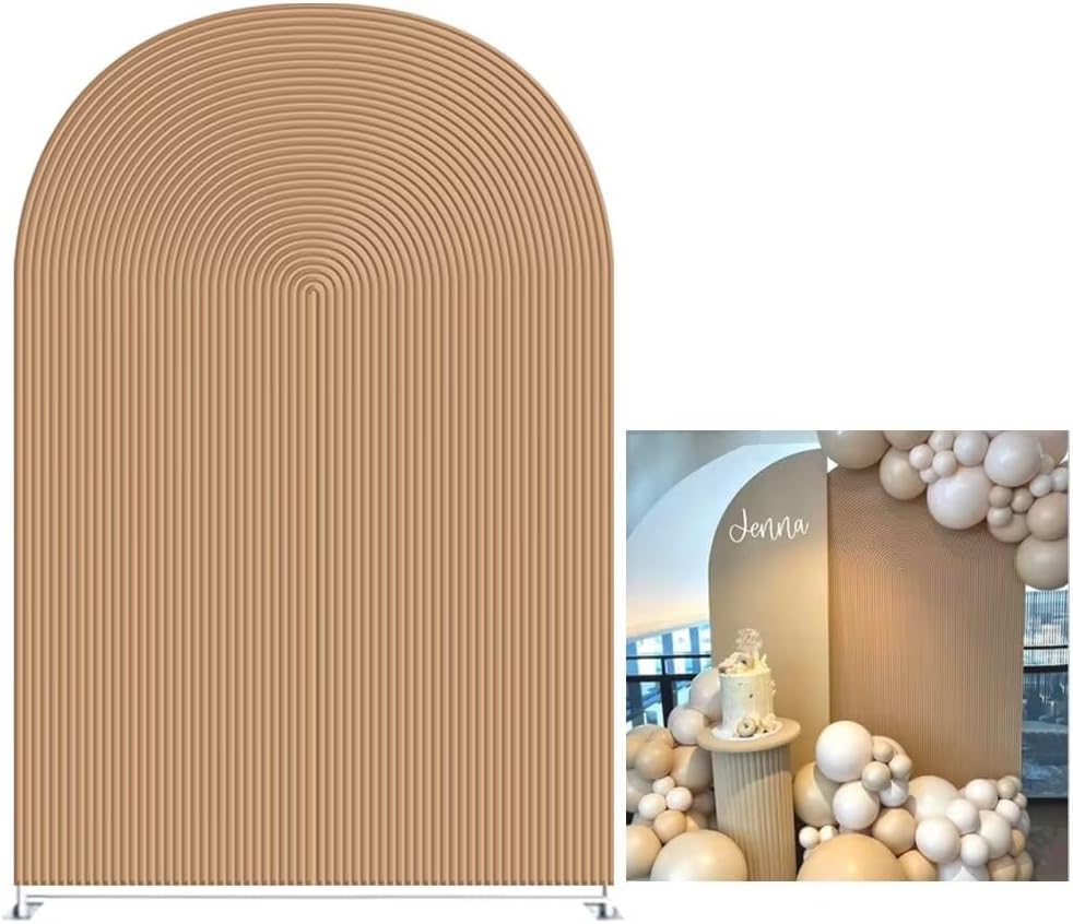 KONPON Brown Ripples Arched Frame Fabric Cover for Birthday Partied Double-Sided Stretchy Chiara Backdrops Arched Wall Stands Covers Arch Backdrop Cover 2.5x6ft