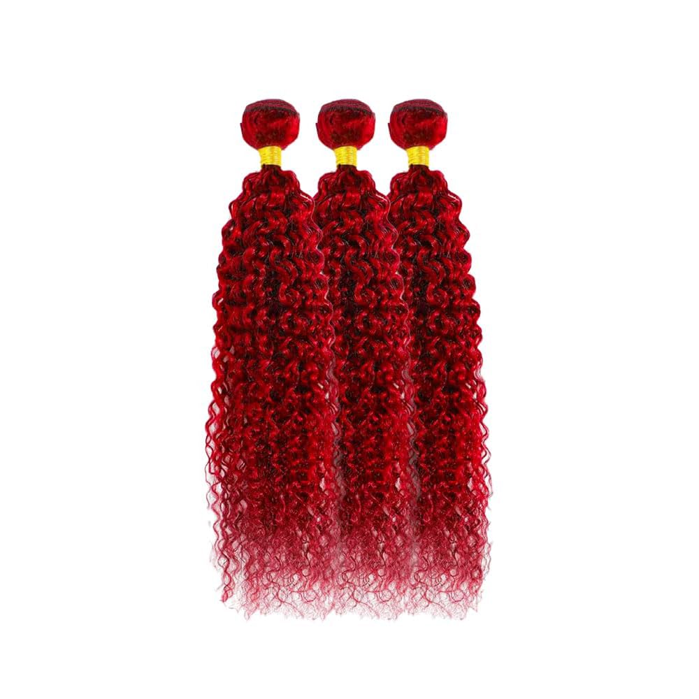32 32 32 Inch Red Bundles Human Hair Wine Red Kinky Curly Bundle Peruvian Virgin Remy Hair 3 Bundles Burgundy Bundle Double Weft Soft Hair Extensions 300g