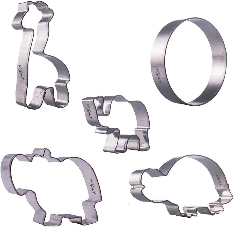 Circle Cookie Cutter - 5 pcs Stainless Steel Zoo Biscuit Cut with Turtle Giraffe Elephant Rhinoceros - Easy To Clean - Ideal For Fruit Fondant Dough Bread Vegetables Sandwich