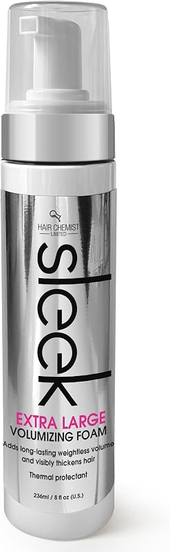 Hair Chemist SLEEK Extra Large Volumizing Foam 8 oz. - Natural Hair Volume & Thermal Protectant, Frizz Free Volumizing Foam