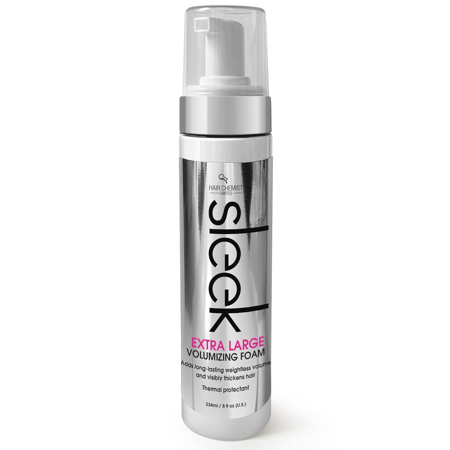 Hair Chemist SLEEK Extra Large Volumizing Foam 8 oz. - Natural Hair Volume & Thermal Protectant, Frizz Free Volumizing Foam