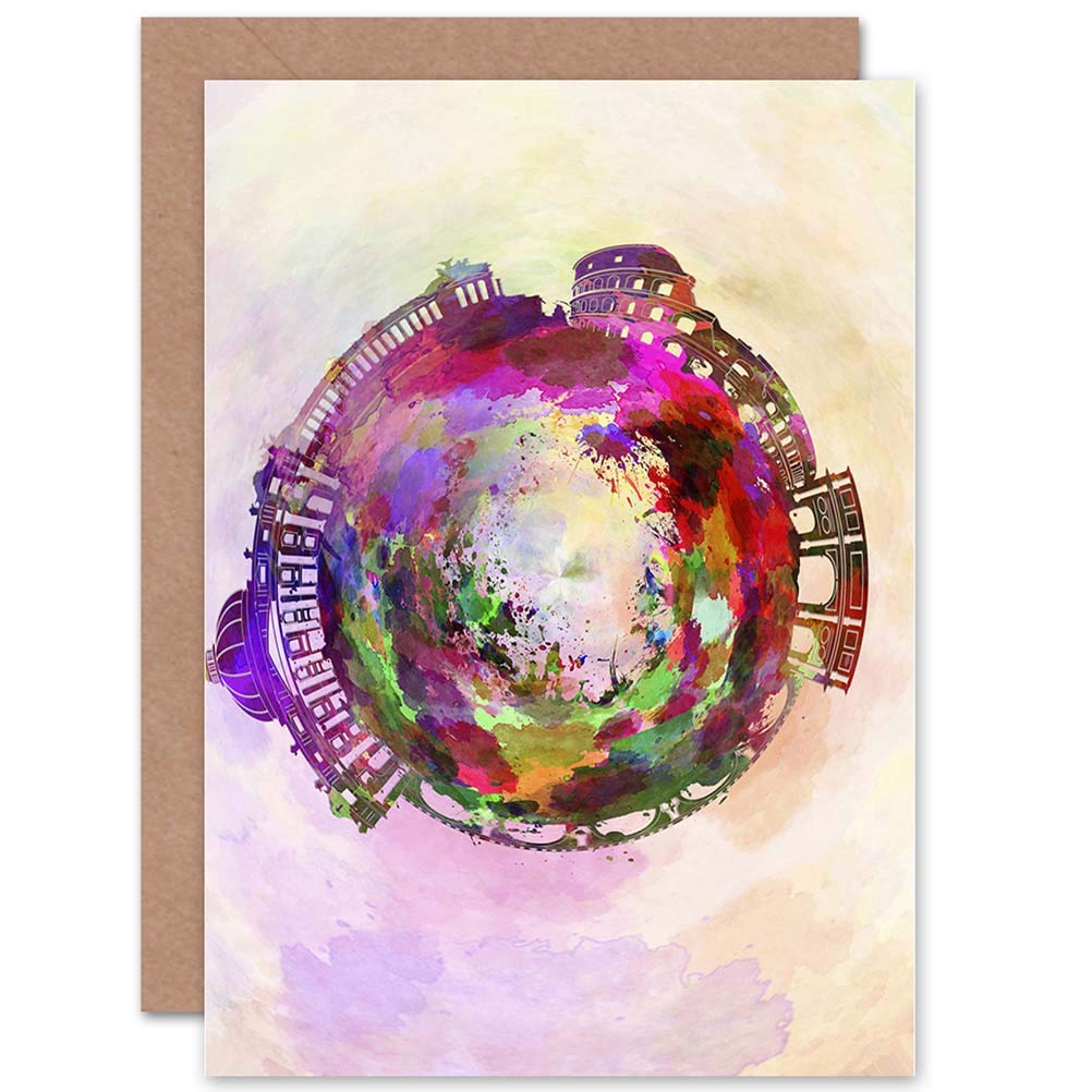 Wee Blue Coo CARD GREETING GIFT PAINTING SMALL WORLD ABSTRACT SKYLINE ROME ITALY