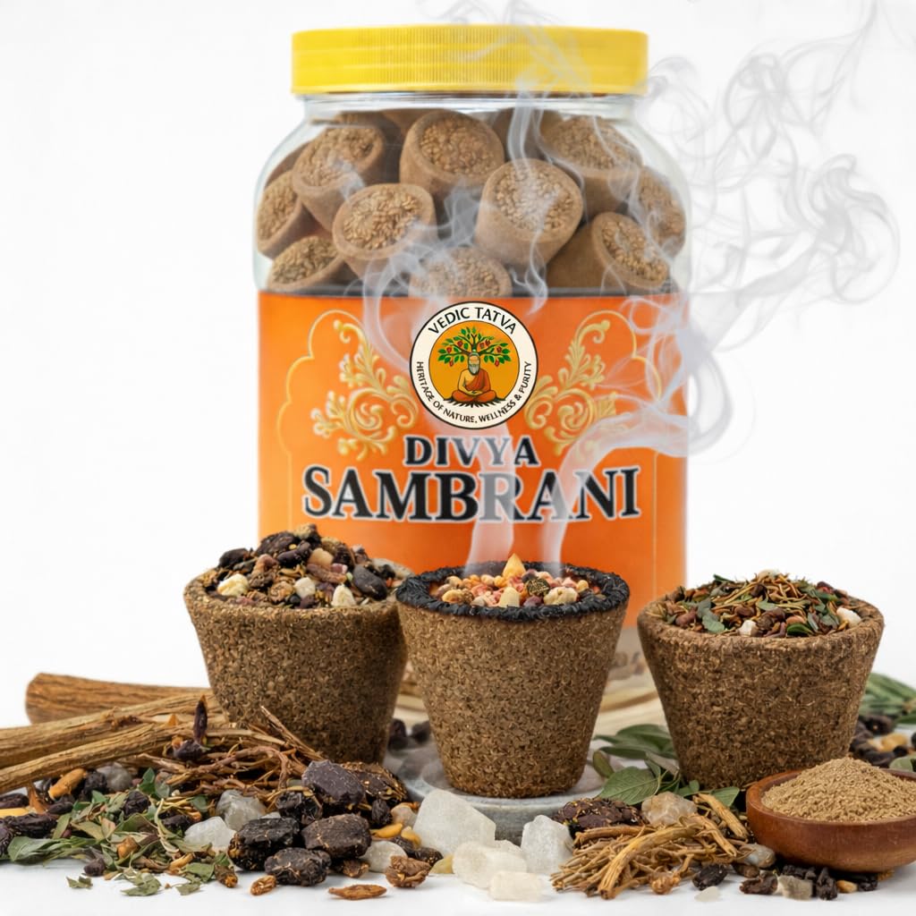 Divya Sambrani Dhoop Cups - Pack of 65 | Handcrafted Cow Dung Sambrani with 100% Pure Resin for Pooja Rituals | Charcoal-Free | Safe Natural fragnance-picture-21