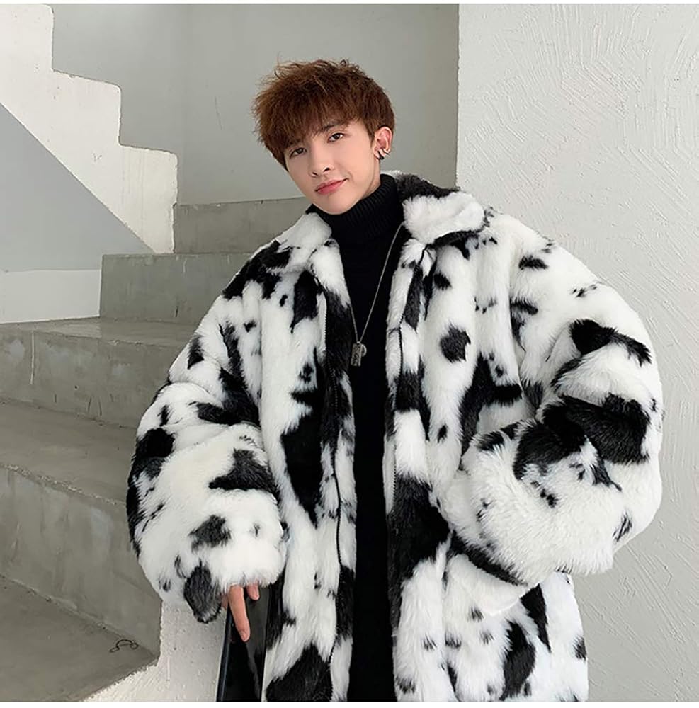 もこブルゾン Amazon | Bormran ファーブルゾン メンズ 黒白 ボアブルゾン