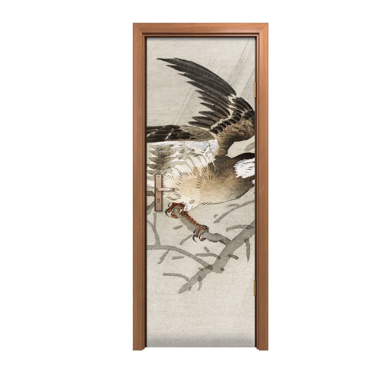 Autocollant de porte 70x200cm motif oiseaux sur branches impression haute définition