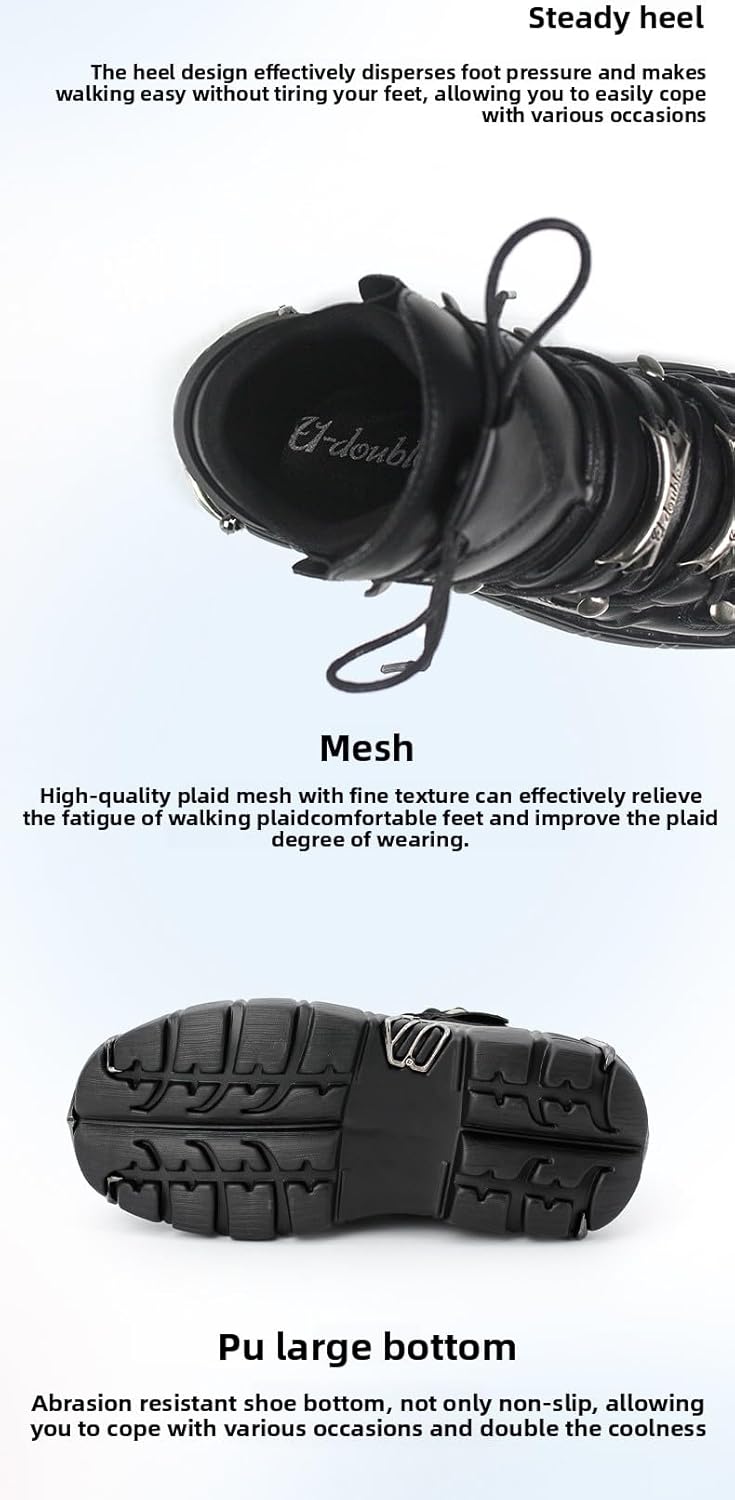 Y2K Edgy Gothic Leather Platform Sneakers for Women 2 Inch Height Boost Streetwear Casual Walking Shoes with Chunky Sole and Metal Accents