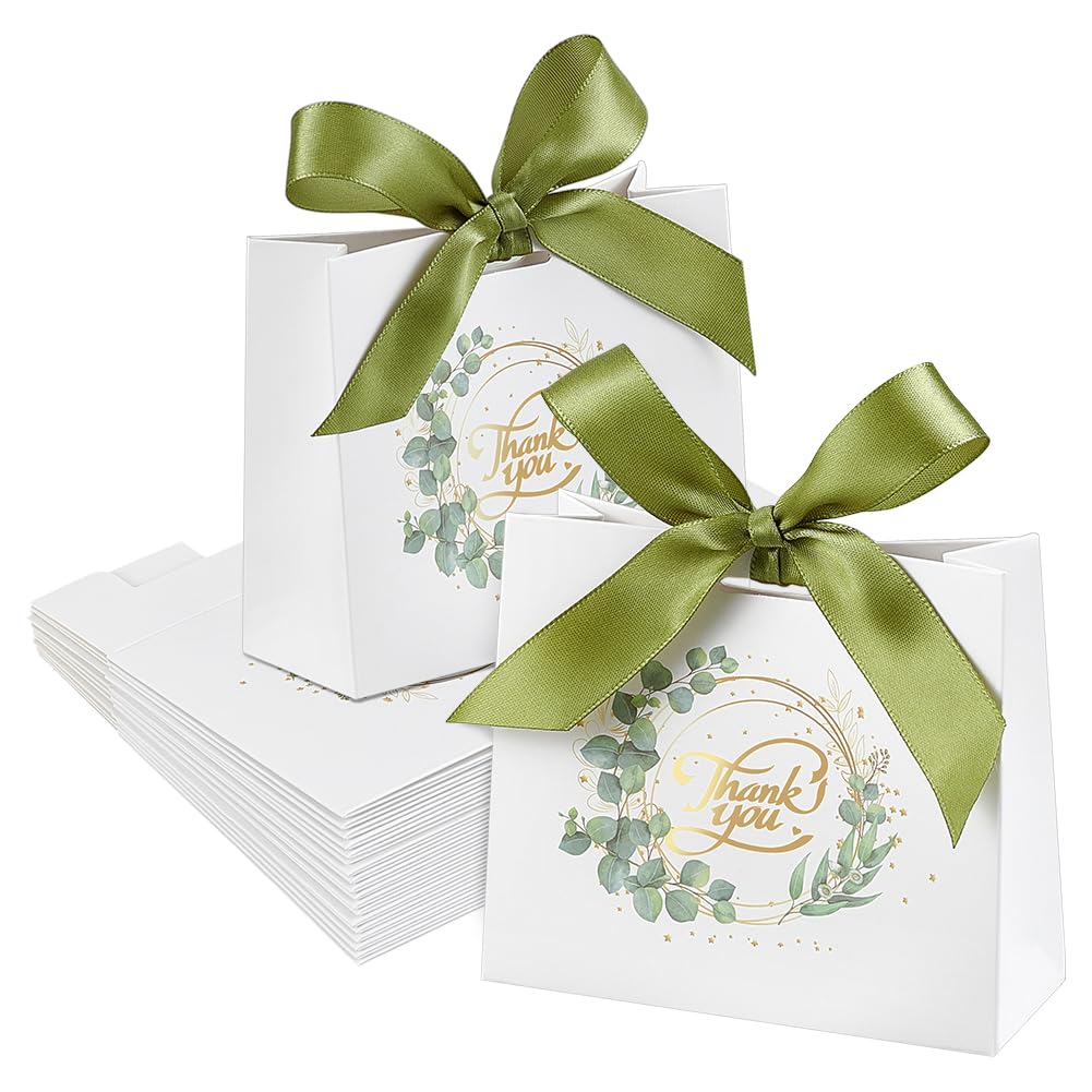 INTERWARM 80Pcs Small Thank You Gift Bags, Gift Bags with Bow Ribbon, White