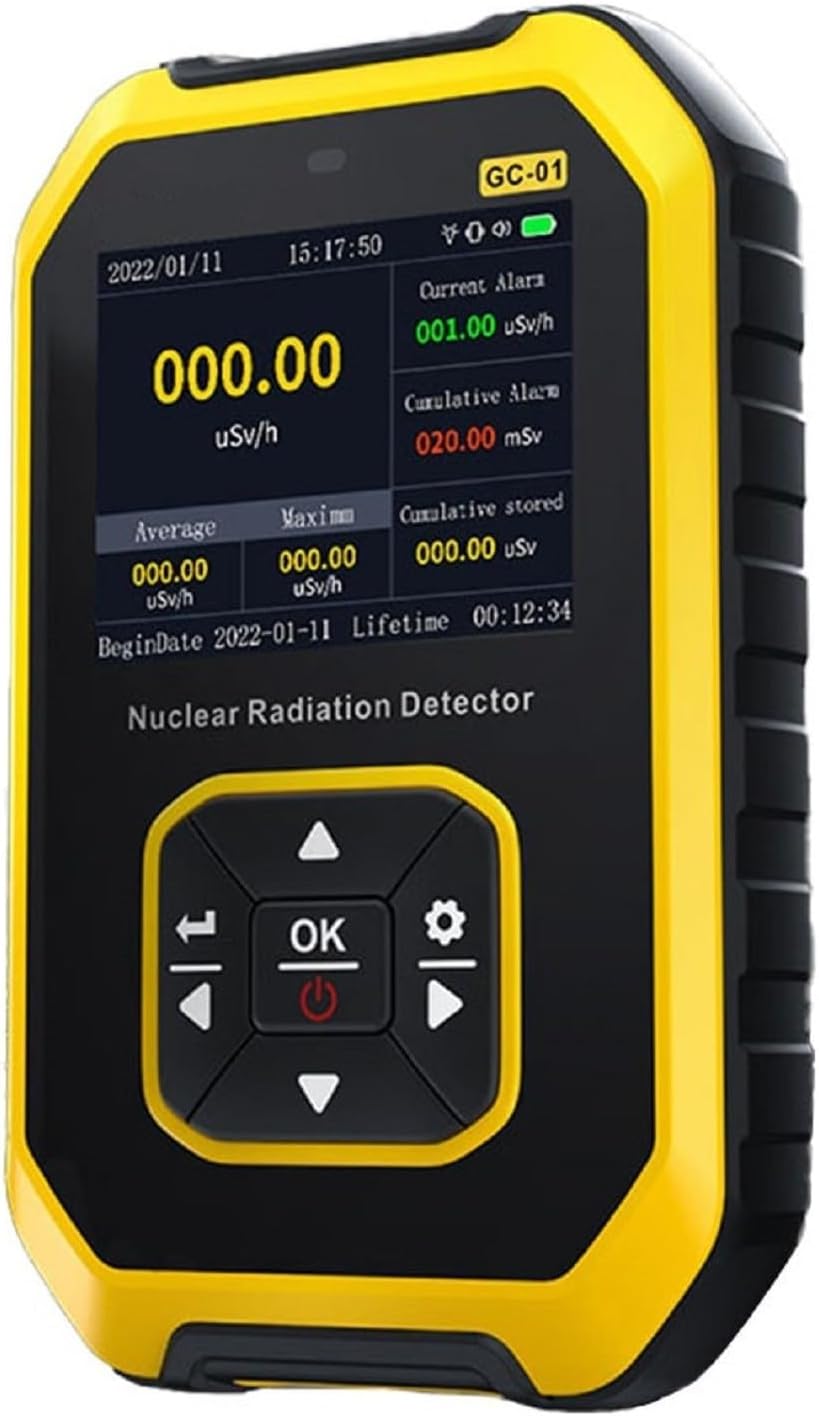 Nuclear Radiation Detector, Radiation Dosimeter with LCD Display, 1100mAh Rechargeable Battery, Radiation Monitor Meter, Dose Radioactive Tester (Yellow)