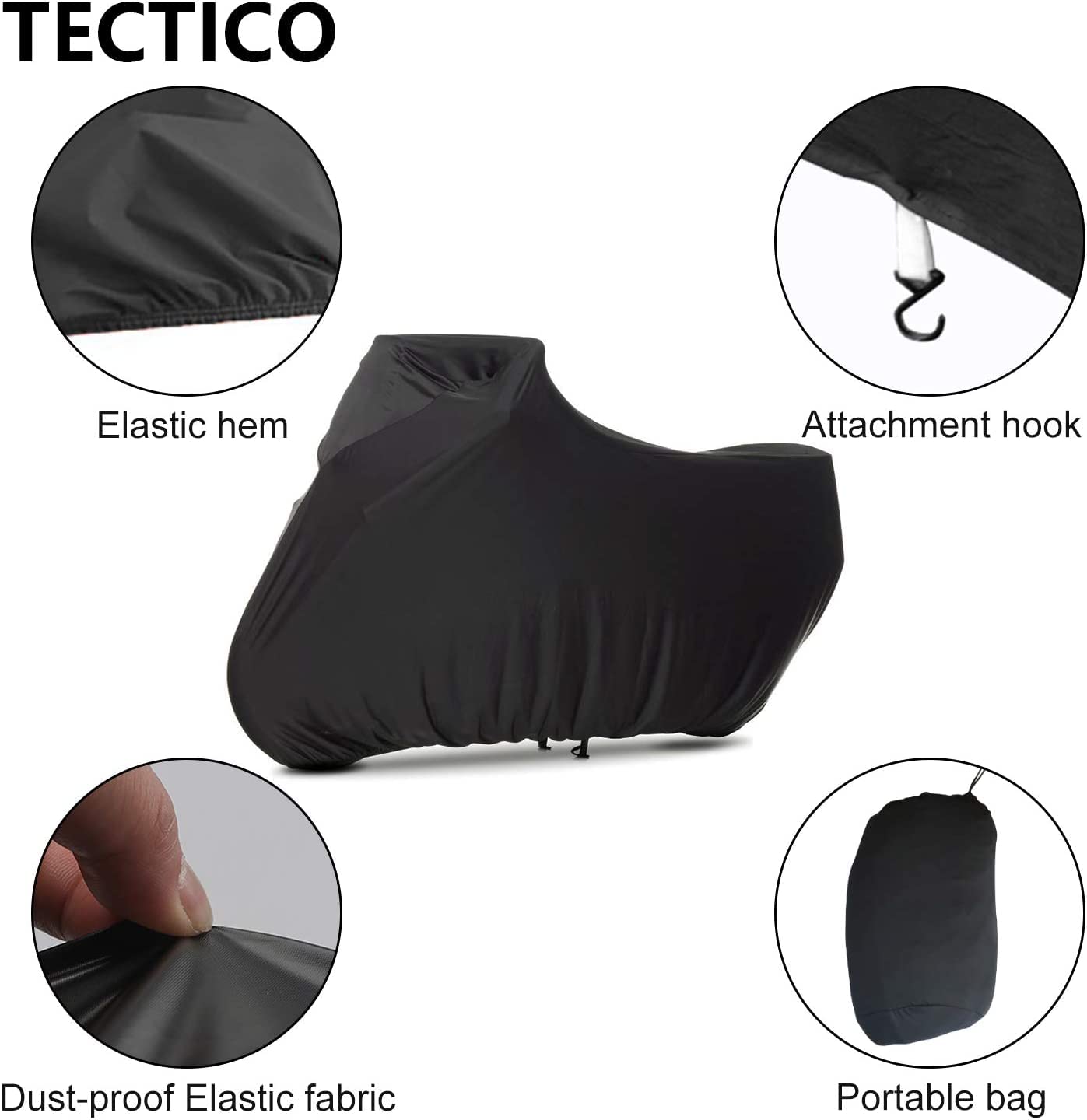 TECTICO Funda Moto Interior Cubierta Motocicleta Elastica Stretch Suave S Protección Completa Universal Cubierta Moto para Interior Garaje, 78 x 35 x 39 Pulgadas