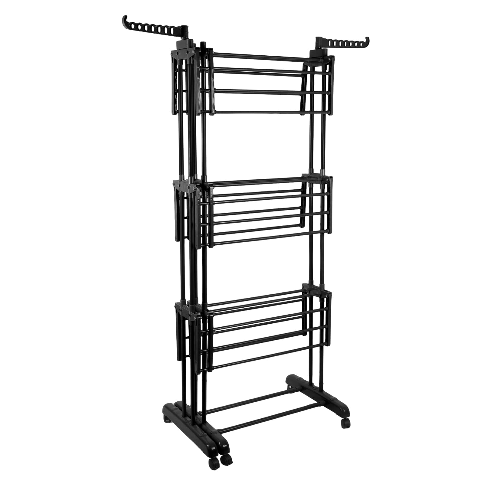 HUOLE Séchoir à Linge Tour Peu encombrant, étendoir à Linge Extensible, Table de Lavage Pliable pour l'intérieur et de Grandes familles,49 x (75-132) x 170 cm (Noir + Tube Noir)