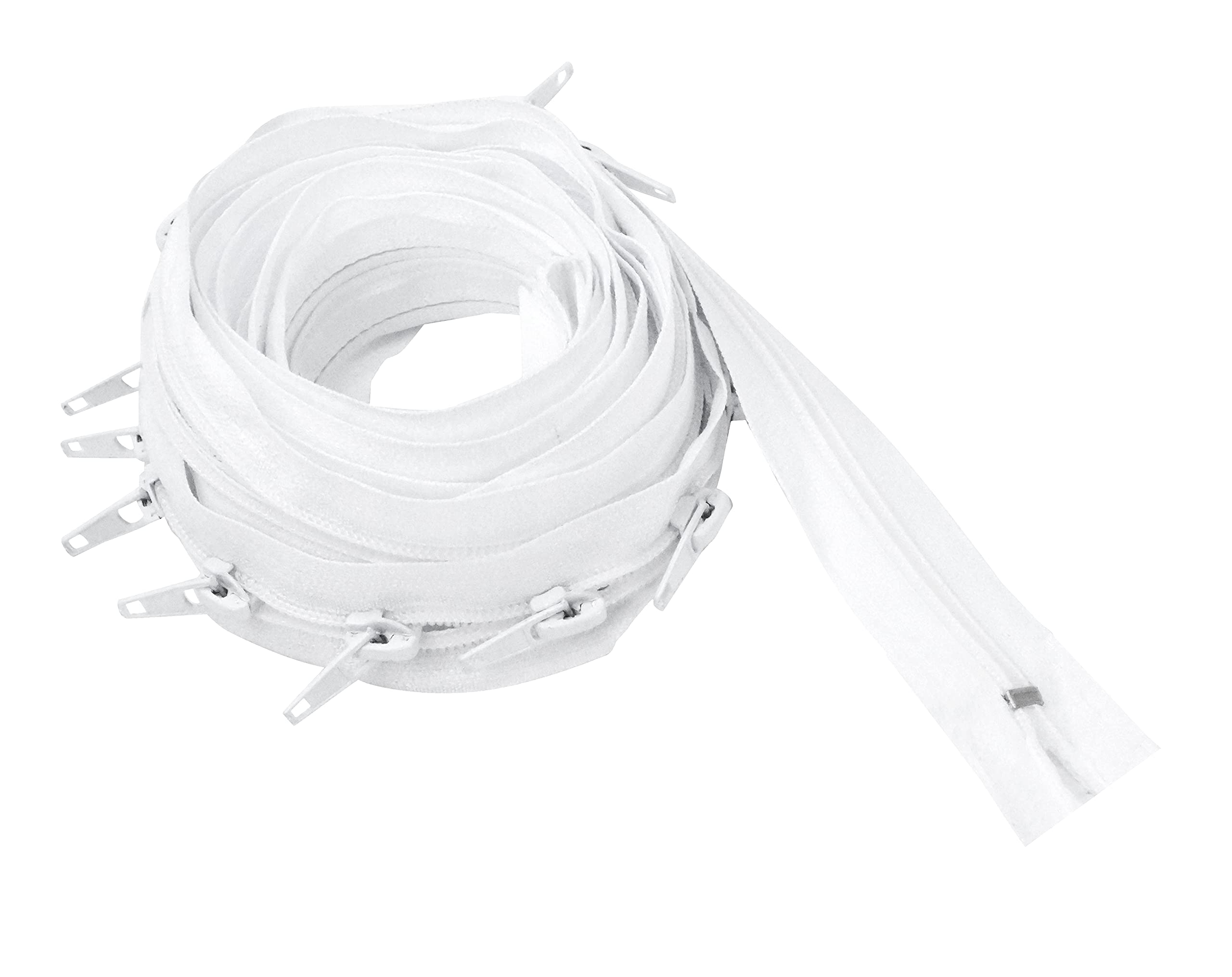 Mandala CraftsLong Zipper by The Yard – Coil Zipper by The Yard #5 – Continuous Zipper Roll for Sewing - Upholstery Zipper Chain with 16 Installed Sliders 4.4 Yards Long White Zipper