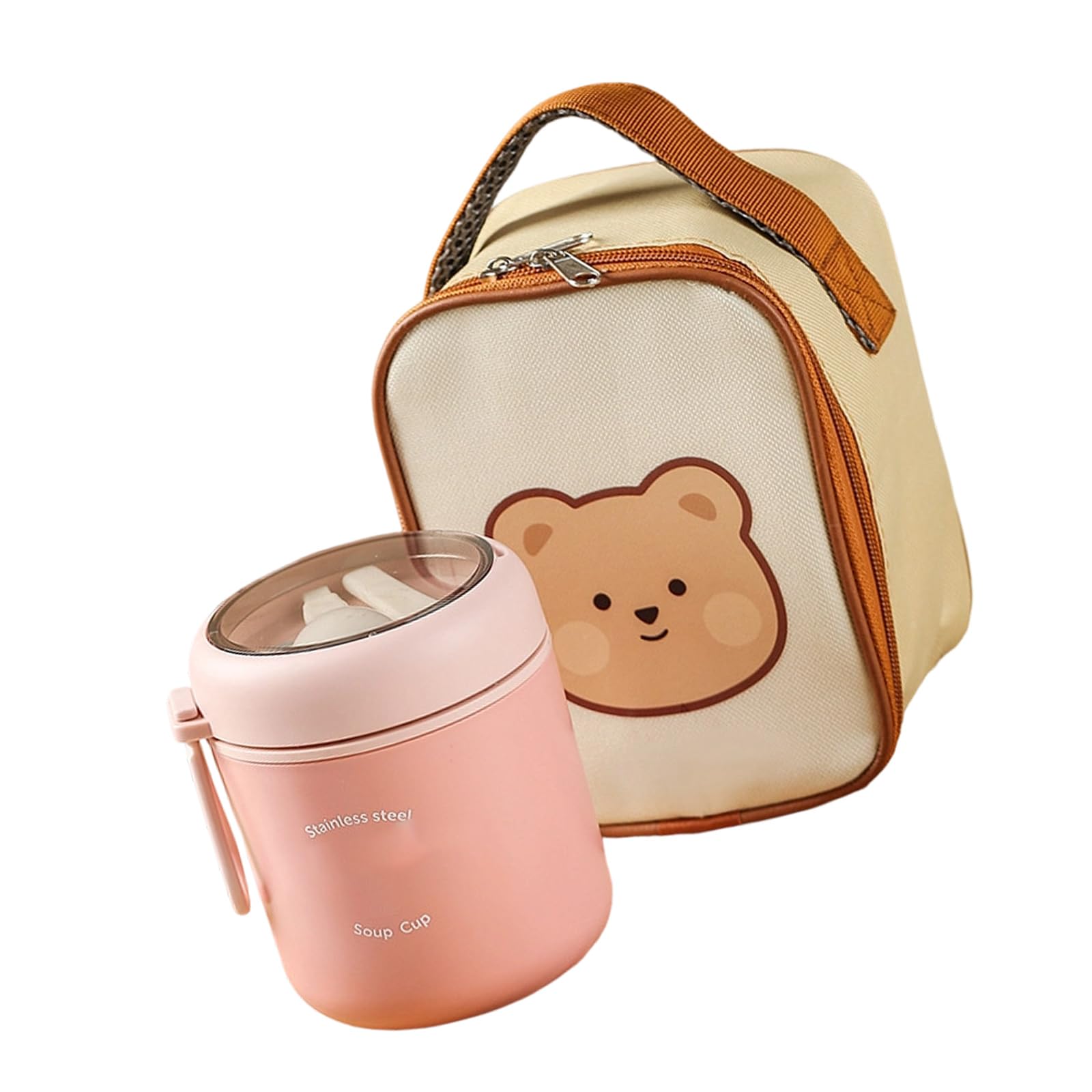 MALSSE 304 Stainless Steel Insulated Travel Mug with Leak Proof Lid Spoon for Hot Drinks Commute Leak Proof Portable Breakfast Container