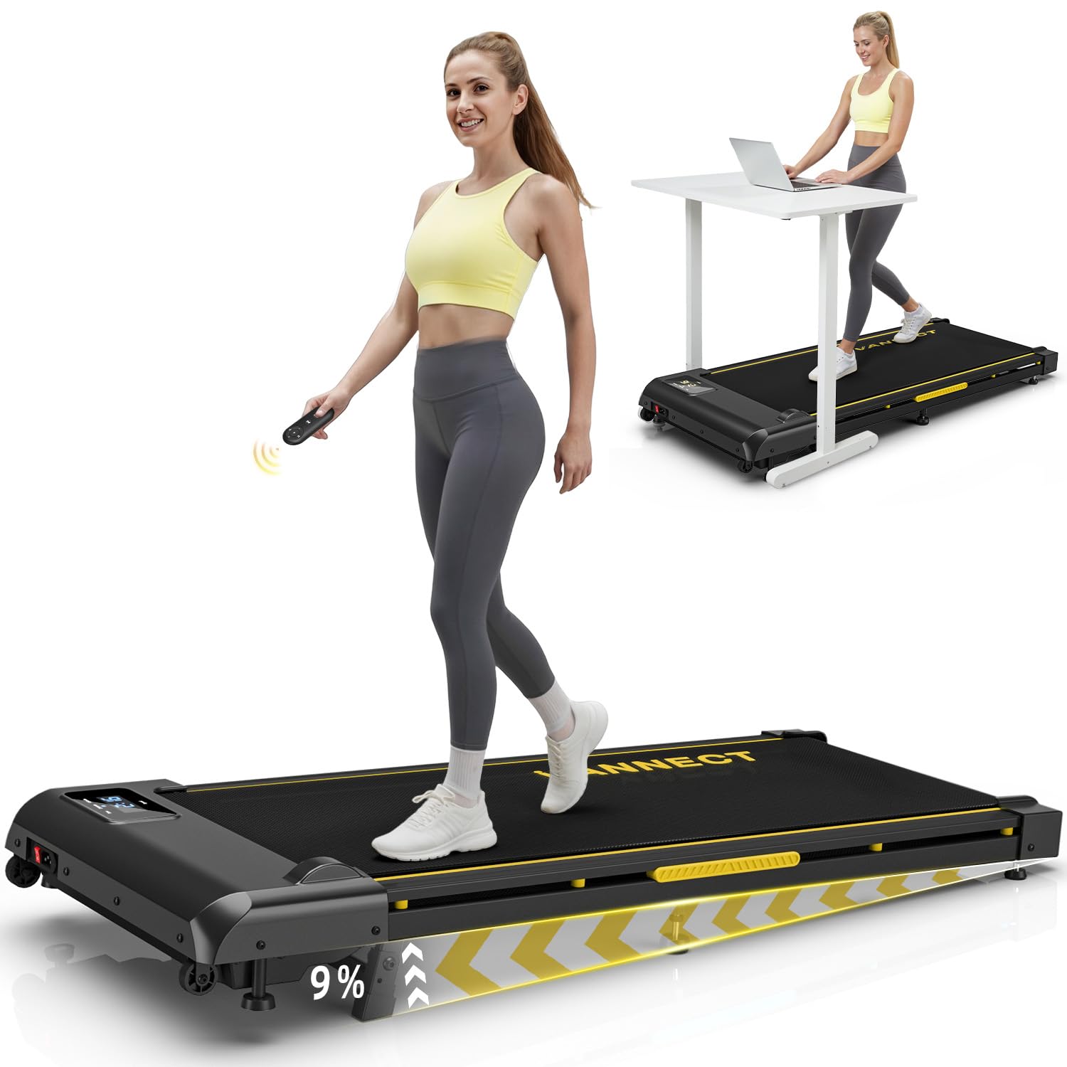 Walking Pad, 4 in 1 Laufband für Zuhause mit 9% Steigung, 1-10 km/h Walking Machine mit LED-Anzeige, Fernbedienung, 2,75HP Tragbares Laufband, Bis 150kg Belastbar, Keine Montage Erforderlich