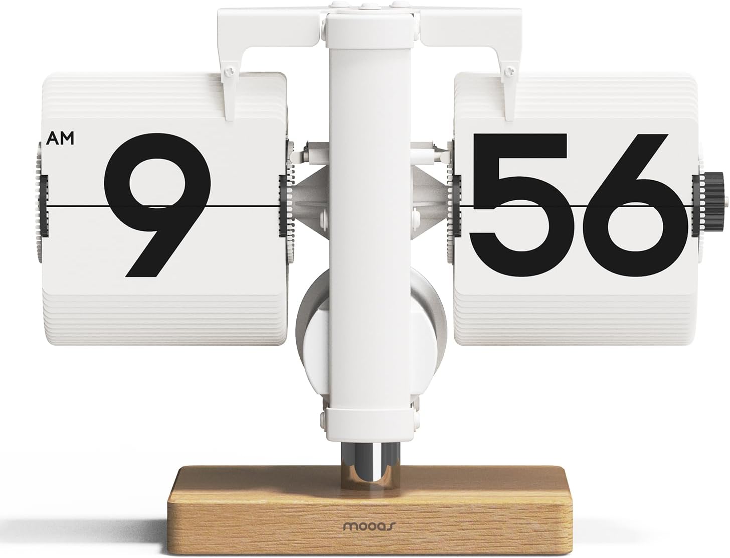 Mooas Classic Modern Wood Mini Flip Desk Clock (White), Retro Vintage Analog Design Auto Flip Clock Table Clock with Large Capacity Battery, Ideal for Home, Office, School, Hotel, Cafe